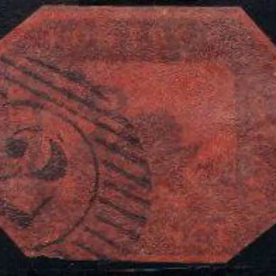 1858 2d brown black on red with barred numeral "2" ...