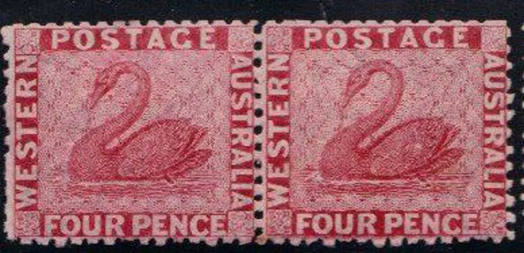 1865 4d carmine perf. 12½, horizontal pair. One ... Image 1++