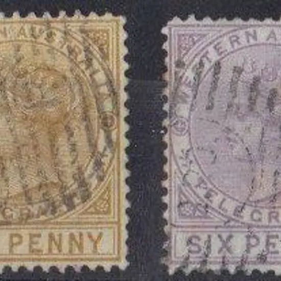 1886 1d bistre & 6d violet Telegraph stamps perf. ...