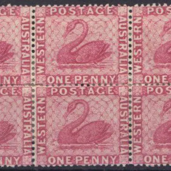 1888 1d carmine pink swans. Mint, reinforced block ...