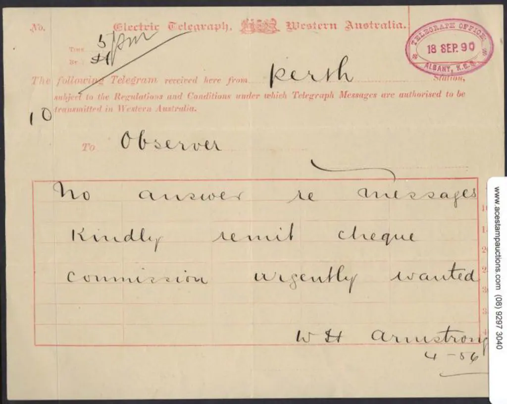 1890 Telegram with "TELEGRAPH OFFICE ALBANY, ... Image 1++