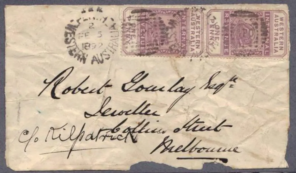1892 (5th Feb) Perth duplex tying pair 1d lilac ... Image 1++