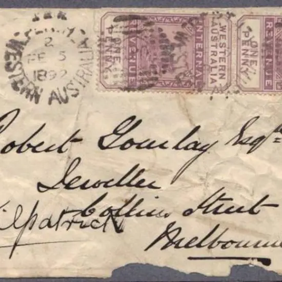 1892 (5th Feb) Perth duplex tying pair 1d lilac ...