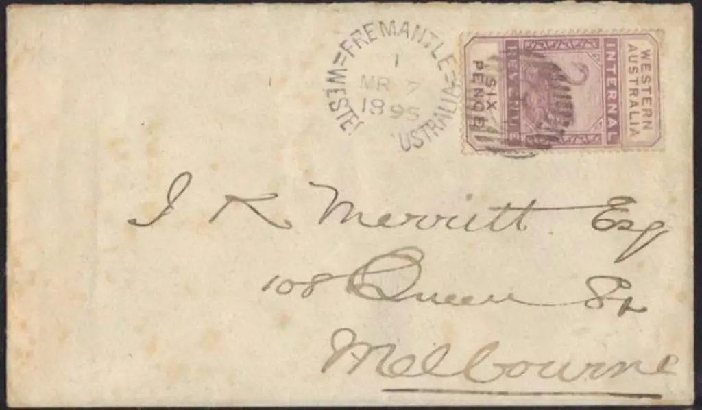 1895 Fremantle to Melbourne cover with 6d lilac ... Image 1++