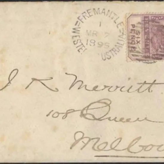 1895 Fremantle to Melbourne cover with 6d lilac ...