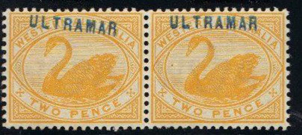 1899 2d yellow SPECIMEN pair ovpt "ULTRAMAR" in ... Image 1++