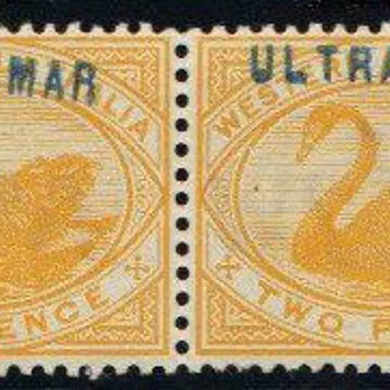 1899 2d yellow SPECIMEN pair ovpt "ULTRAMAR" in ...