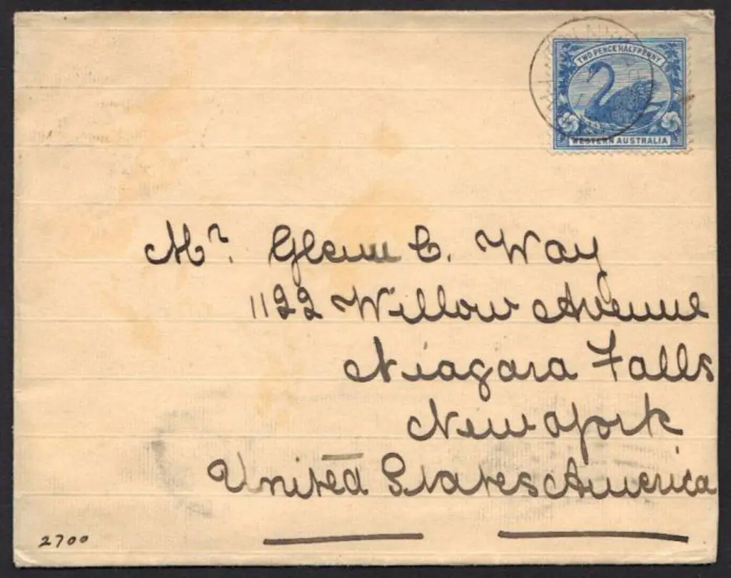 1905 (27th Mar) 2½d blue swan on cover to New York ... Image 1++