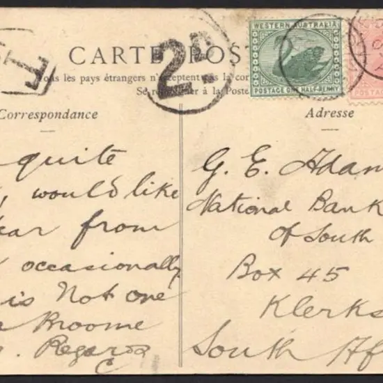 1905 (17th Oct) Postcard (b&w "Beauty") from ...