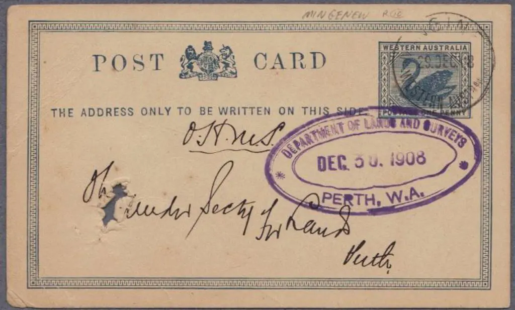 1908 1d Prussian Blue postcard with Minginew 29 ... Image 1++