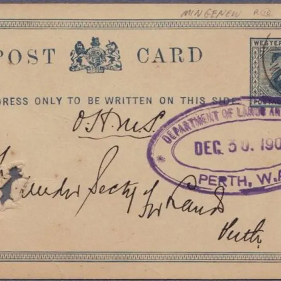 1908 1d Prussian Blue postcard with Minginew 29 ...
