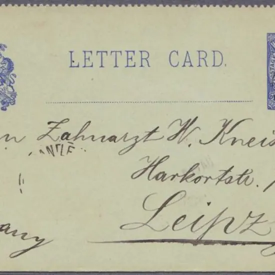 1908 2d Paris blue on grey stock QV letter card ...