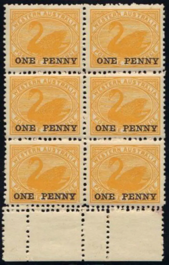 1912 ONE PENNY surcharge marginal block of 6 with ... Image 1++