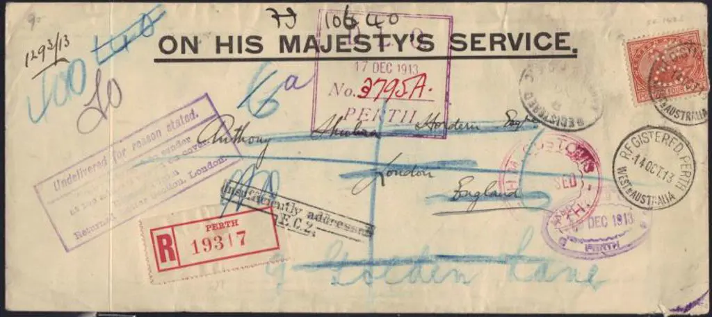 1913 (14th Oct) Registered & returned OHMS cover ... Image 1++