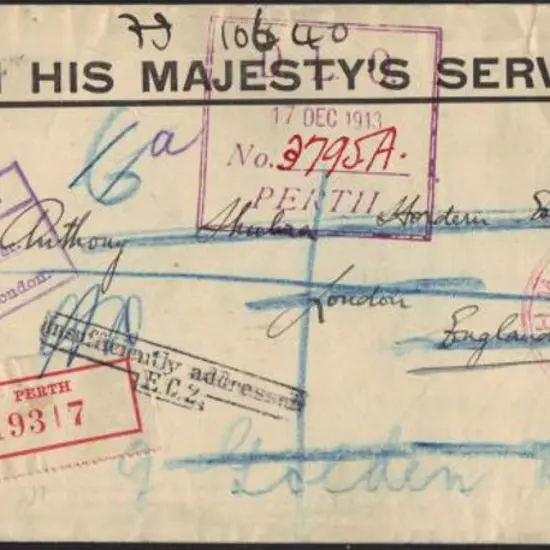 1913 (14th Oct) Registered & returned OHMS cover ...