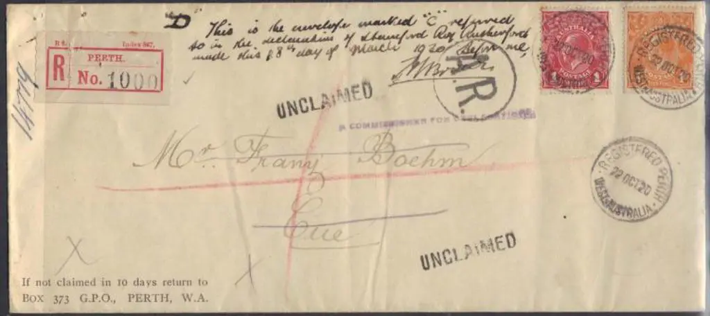 1920 (22nd Oct) Registered, unclaimed & returned ... Image 1++
