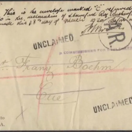 1920 (22nd Oct) Registered, unclaimed & returned ...