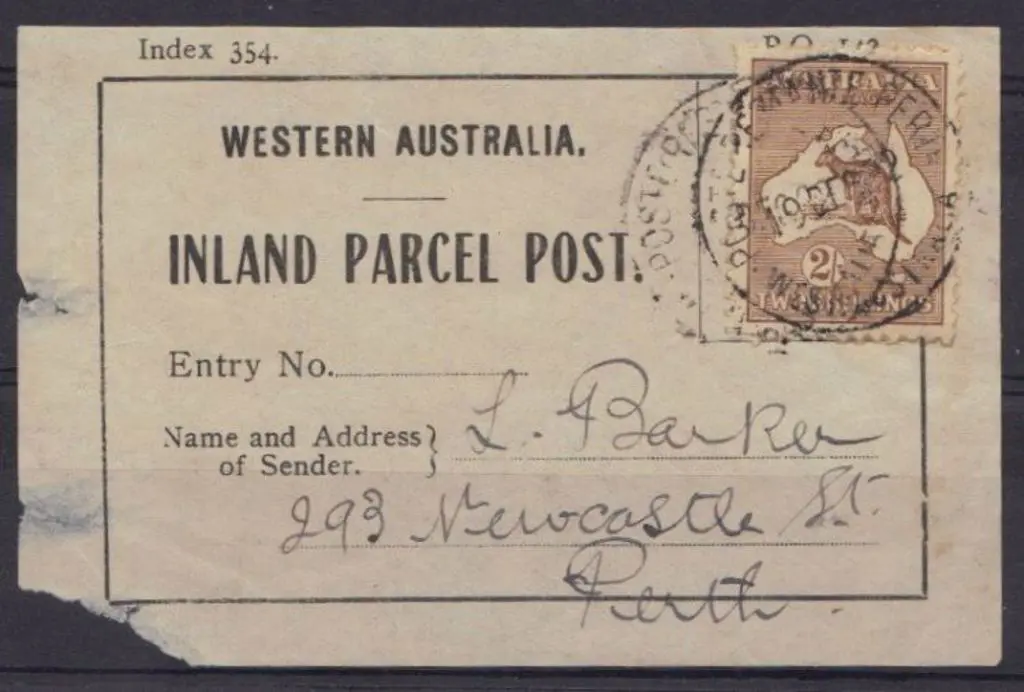 1922 (8th Dec) Inland Parcel Post WA Index 354 PO ... Image 1++