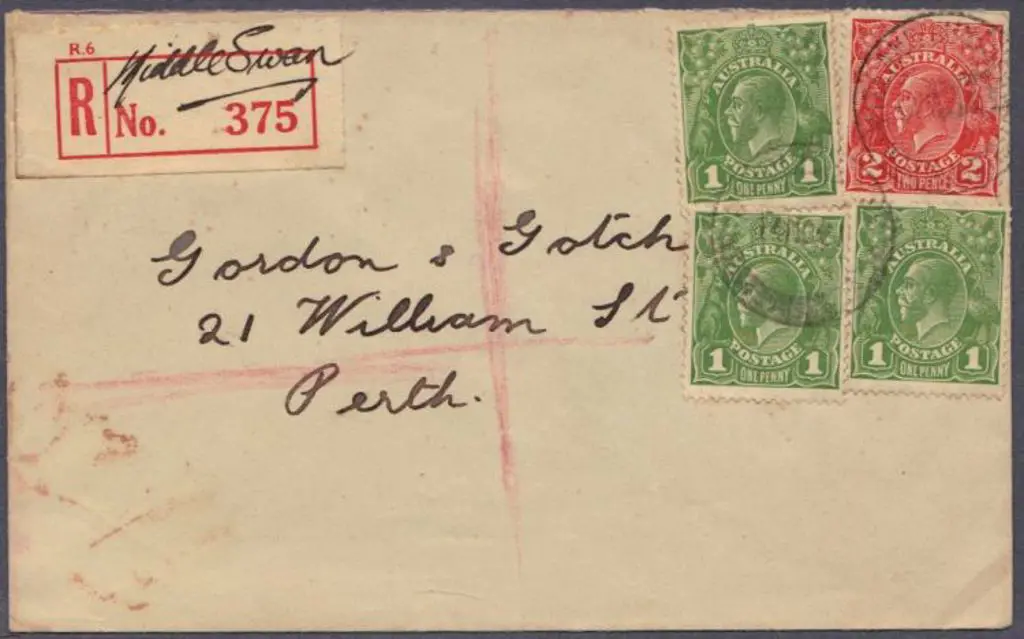 1931 KGV registered cover with Middle Swan ... Image 1++