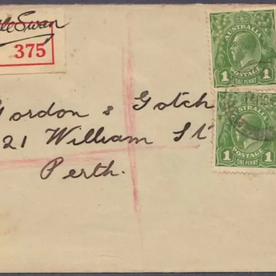 1931 KGV registered cover with Middle Swan ...