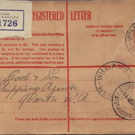 1933 (8th April) 5d KGV embossed registered letter ...