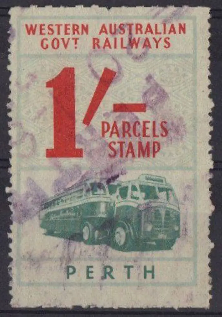 1952 1/- Bus WAGR Parcel Railway stamp wmk WAGR ... Image 1++