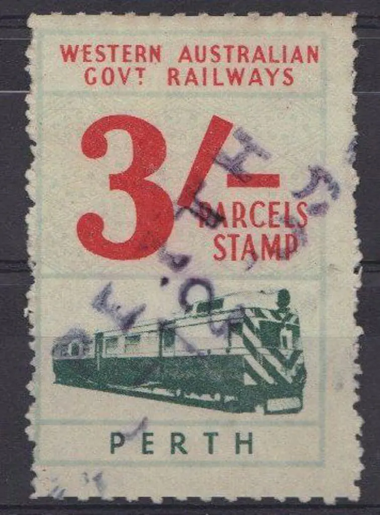 1952 3/- Diesel train WAGR Parcel Railway stamp ... Image 1++