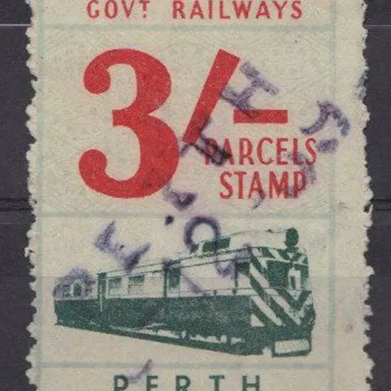 1952 3/- Diesel train WAGR Parcel Railway stamp ...