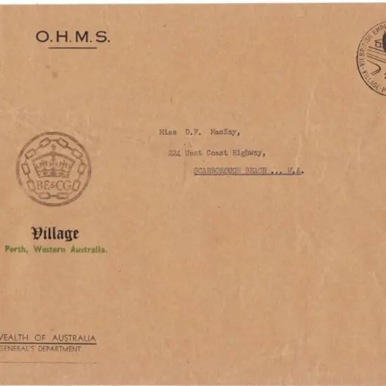 1962 large "O.H.M.S." stampless cover with ...