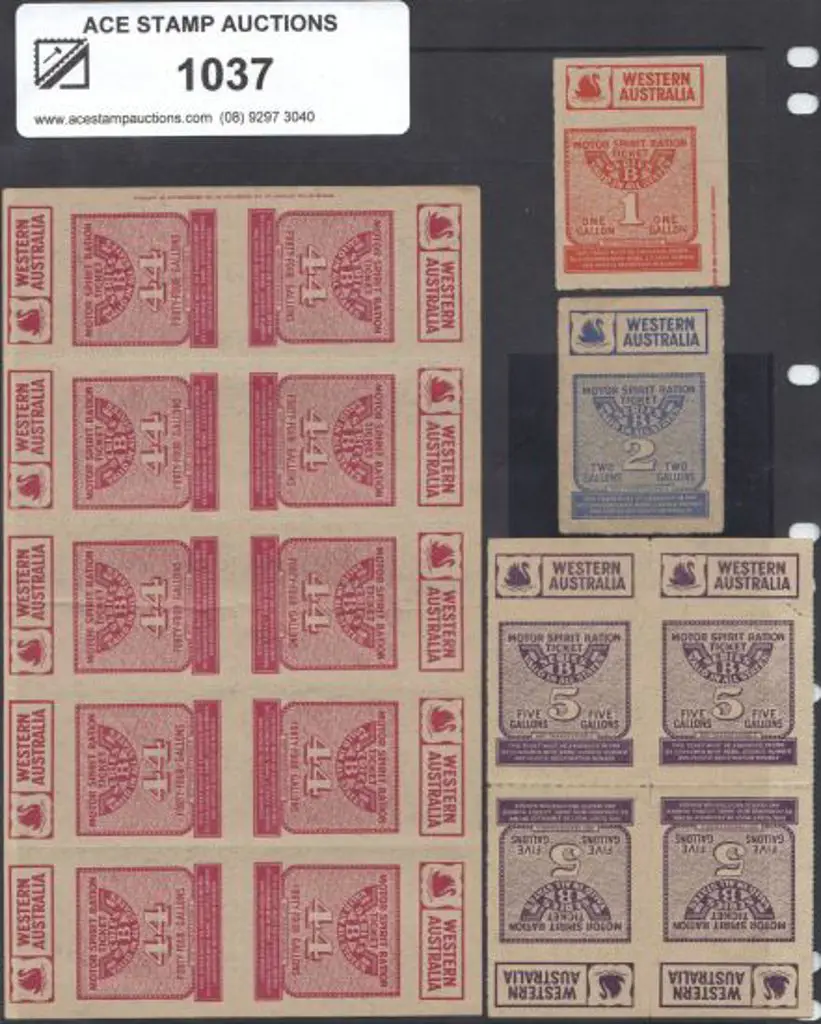 Motor Spirit Ration Tickets complete block of 10 ... Image 1++