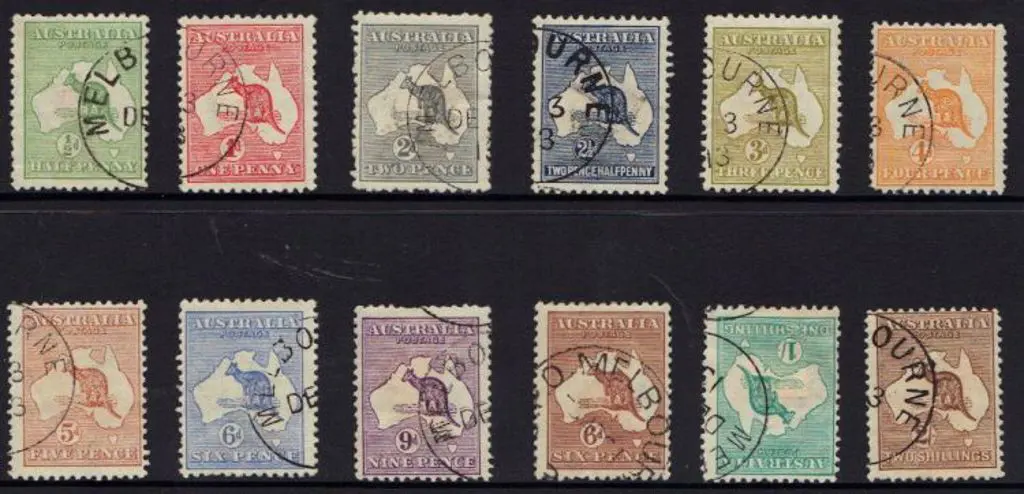 1913 1st wmk ½d to 2/- set of 12 with Melbourne ... Image 1++