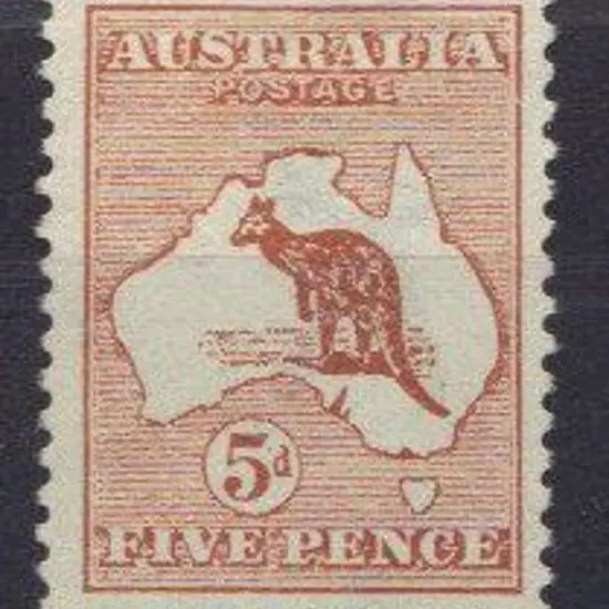 1913 1st wmk 5d chestnut. Shortish perf at top ...