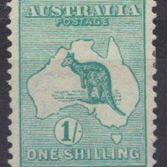 1913 1st wmk 1/- blue green MLH. Nice clean ...
