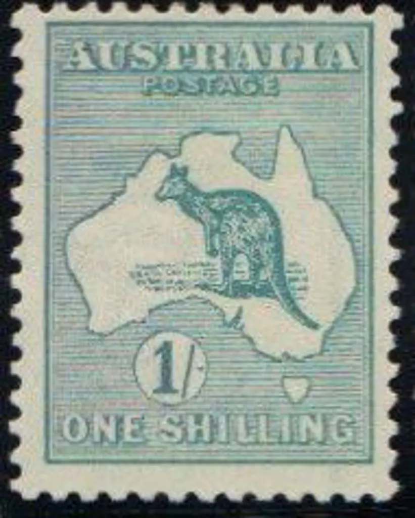 1915 2nd wmk 1/- blue green MLH, centred high. ... Image 1++