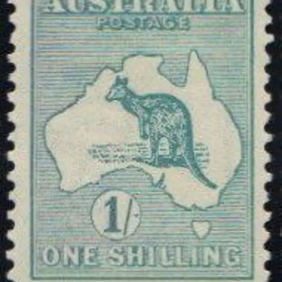 1915 2nd wmk 1/- blue green MLH, centred high. ...