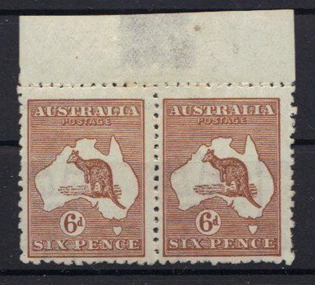 1915-28 3rd wmk 6d chestnut horiz pair with top ... Image 1++