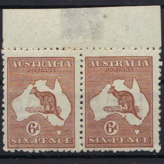 1915-28 3rd wmk 6d chestnut horiz pair with top ...