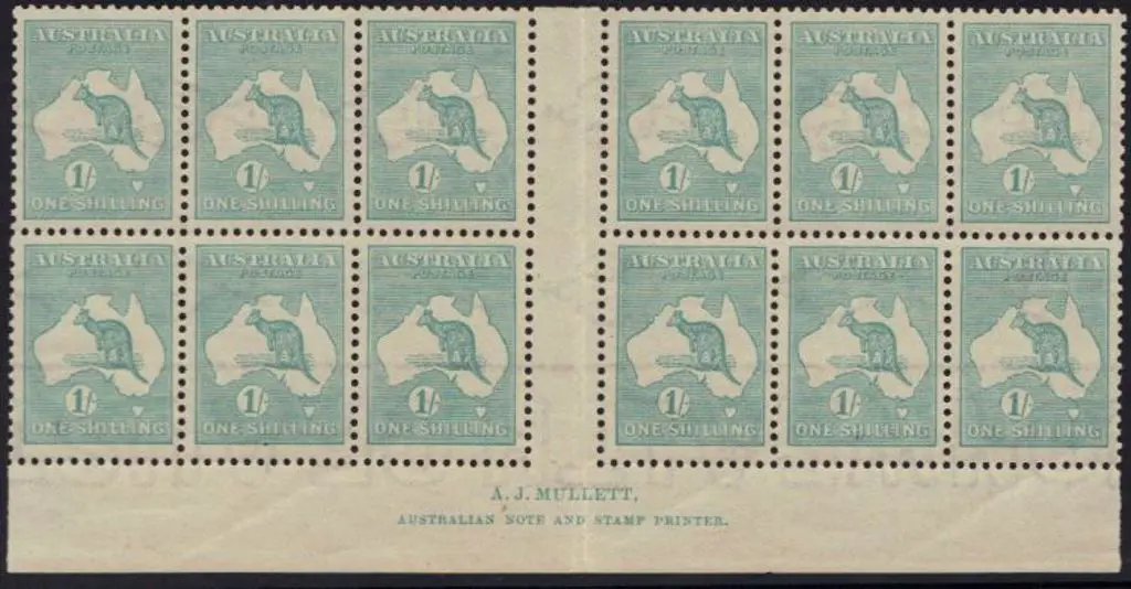 1915-28 3rd wmk 1/- blue-green Mullett imprint ... Image 1++