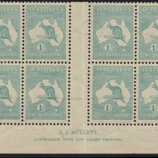 1915-28 3rd wmk 1/- blue-green Mullett imprint ...