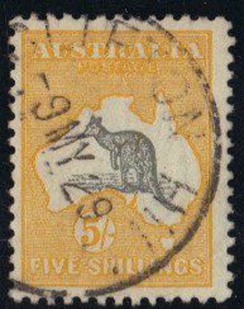 1915-28 3rd wmk 5/- grey & yellow centred slightly ... Image 1++
