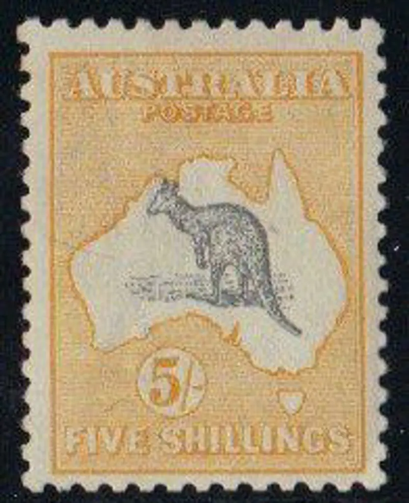 1915-28 3rd wmk 5/- grey & pale yellow. Centred ... Image 1++