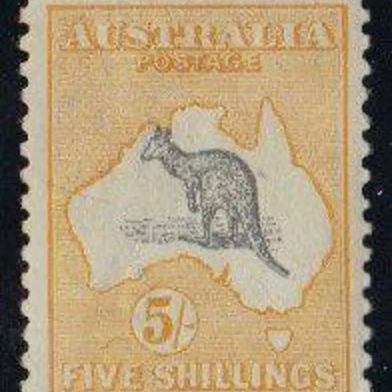 1915-28 3rd wmk 5/- grey & pale yellow. Centred ...