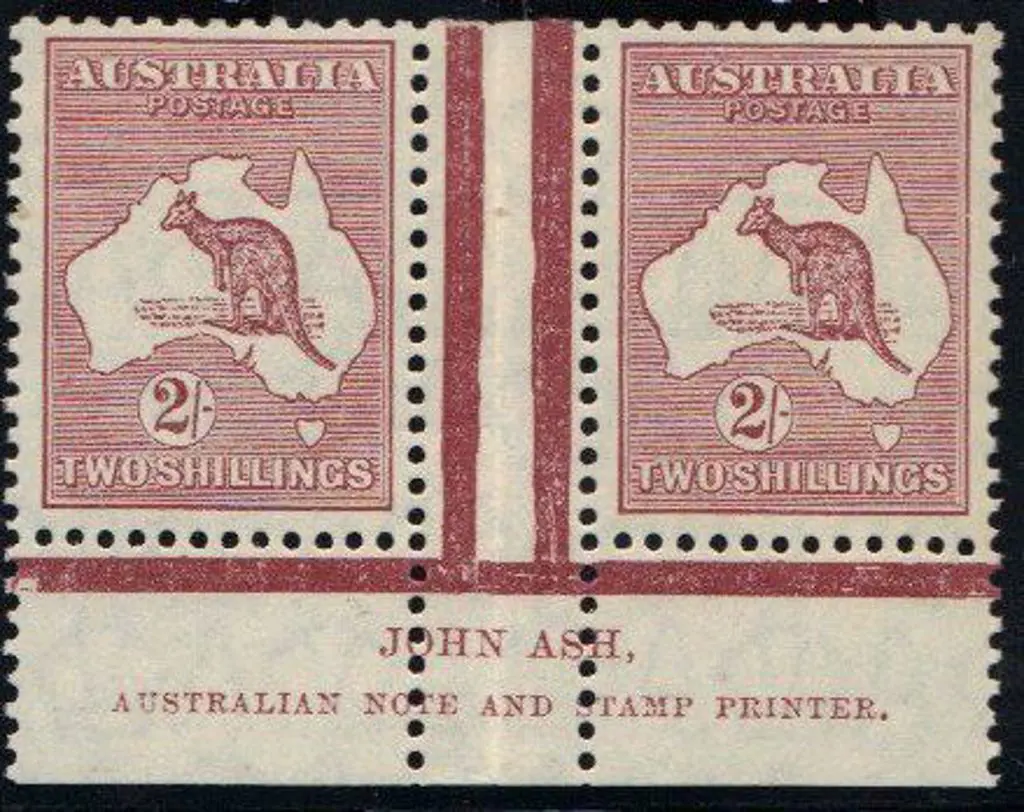 1929-30 Smult 2/- maroon John Ash imprint pair ... Image 1++
