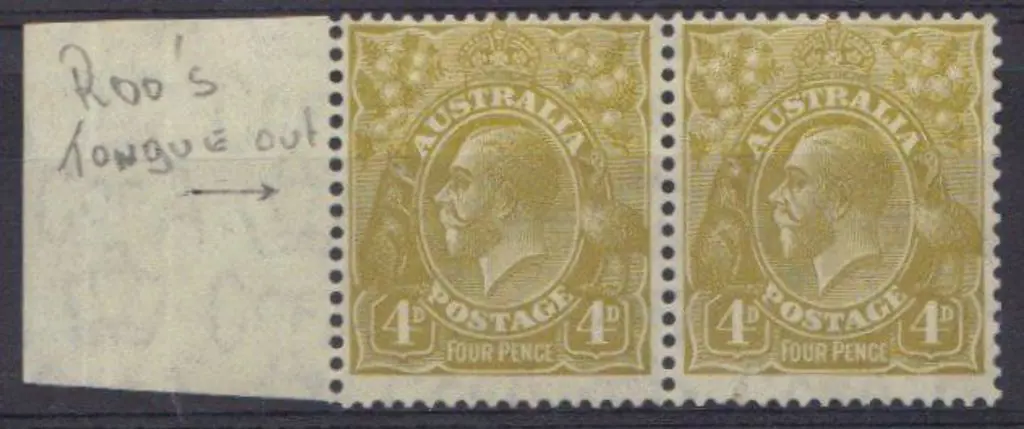 1931-36 CofA 4d yellow olive marginal pair with ... Image 1++