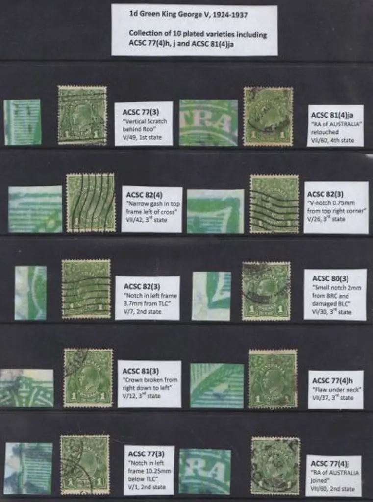 1924 Single wmk 1d green selection of 10 good used ... Image 1++