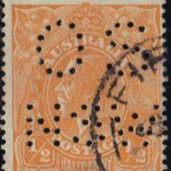 1927 ½d orange KGV perfined both OS & NSW. Fine ...