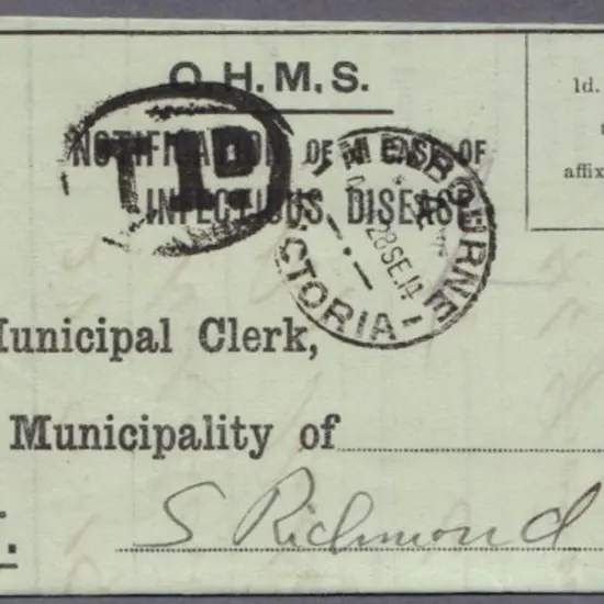 1914 "Notification of Case of Infectious Disease" ...
