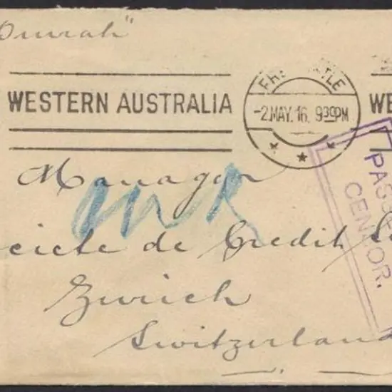 1916 (16th May) ship letter to Switzerland via RMS ...