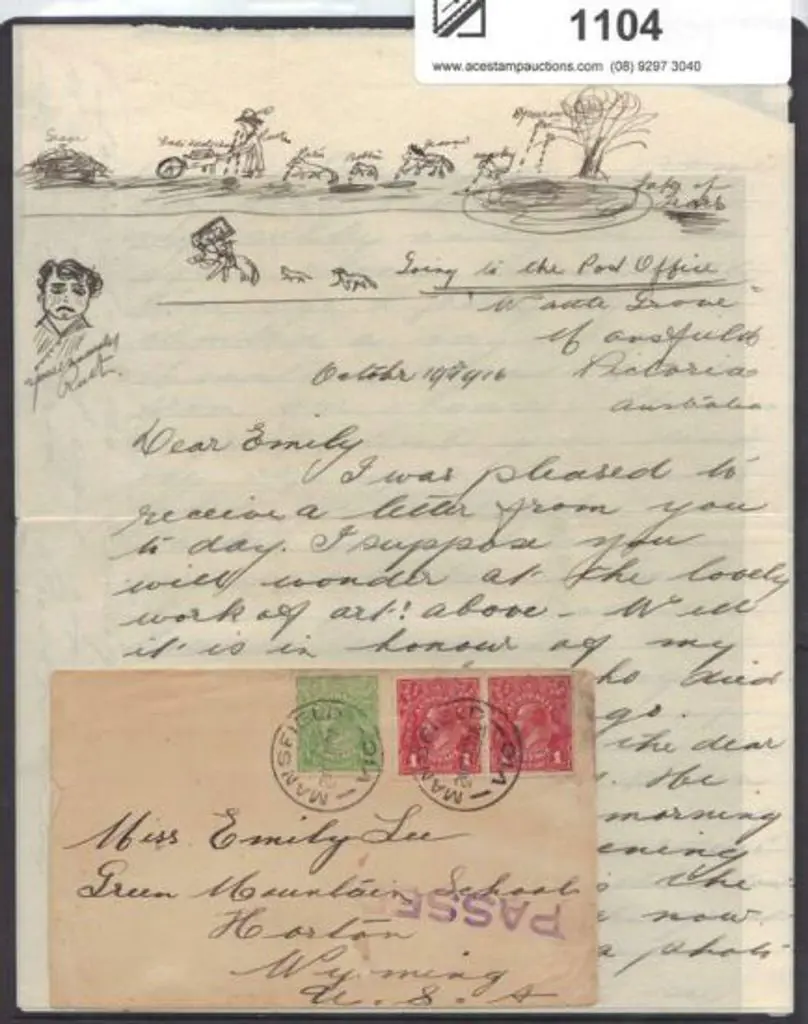 1916 WWI cover Mansfield, Vic to USA with letter ... Image 1++
