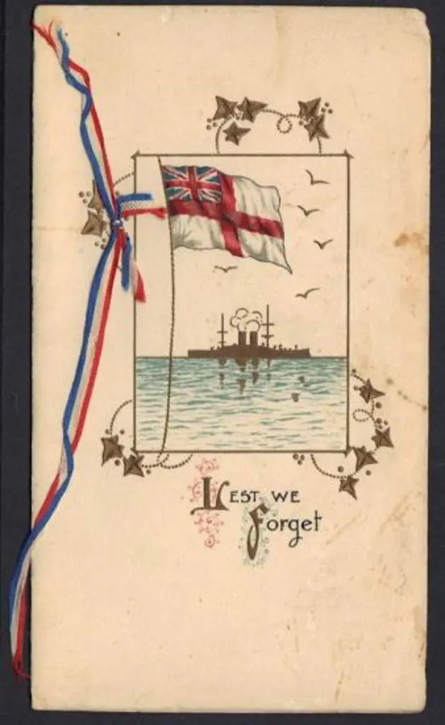 1916 Christmas Card with red, white & blue ribbon ... Image 1++